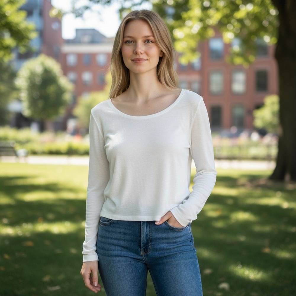 Daily Practice by Anthropologie White Long Sleeve Crop Top Scoop Neck Large